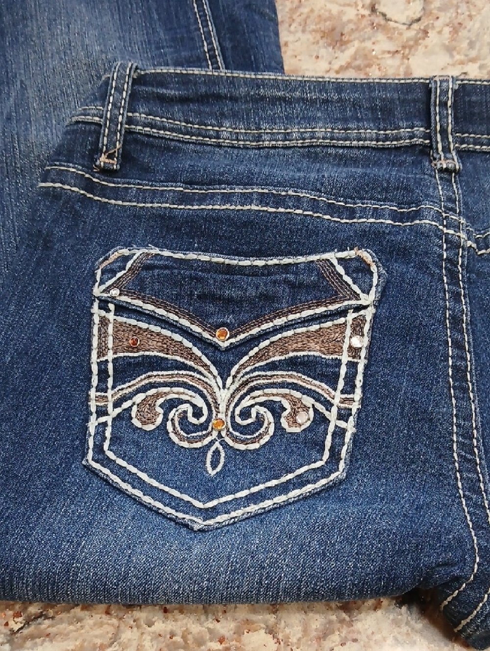 Love Nation Dark Blue Boot Cut Jeans with Embroidered Pocket - Picture 6 of 7